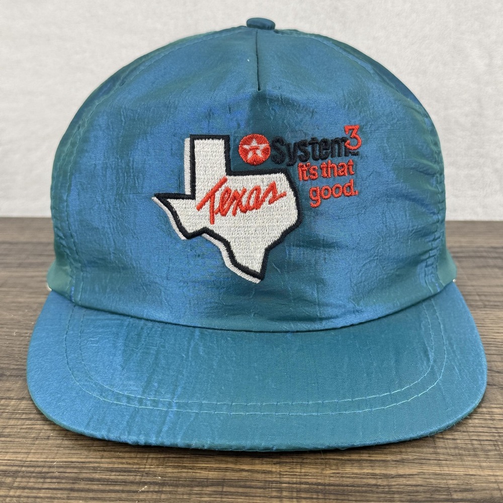 Vintage Texaco‎ System 3 Texas Hat Cap Snap Back Teal Safety Bump Cap Mens 80s